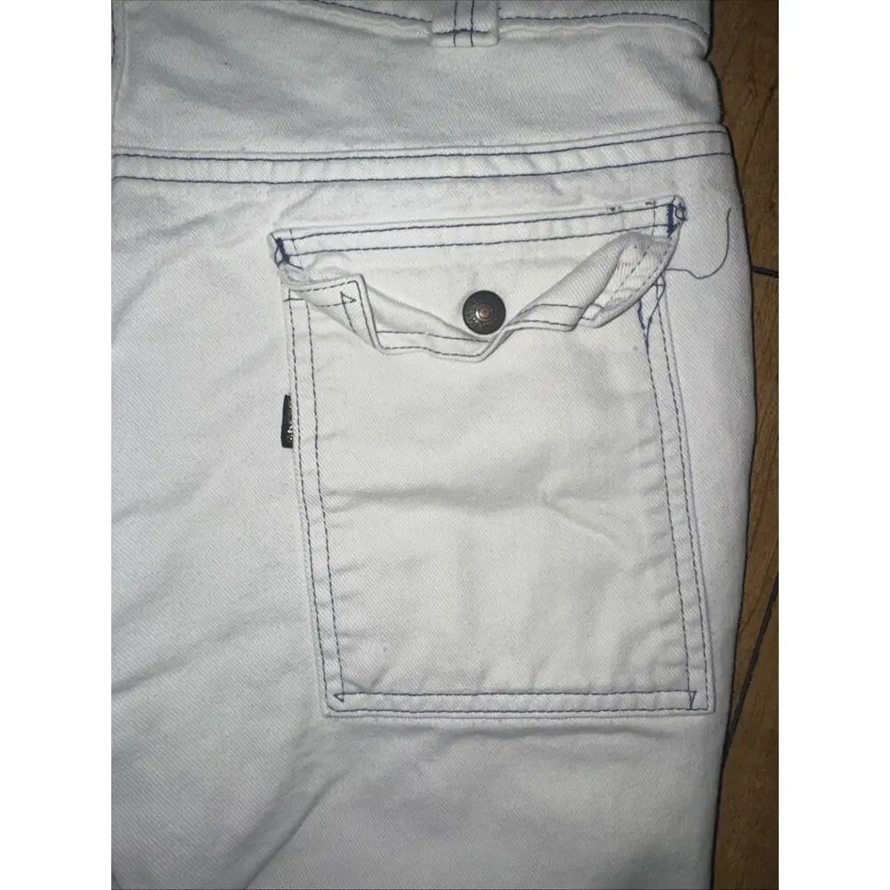 Levi’s Black Gold Tab Big E White Fatigue Cargo Pants With Blue Stitching 30x30